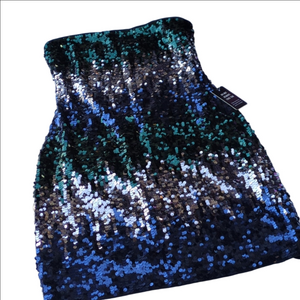 Express Sequin Dress Strapless Ombre Blue Green Silver Party Cocktail, Small